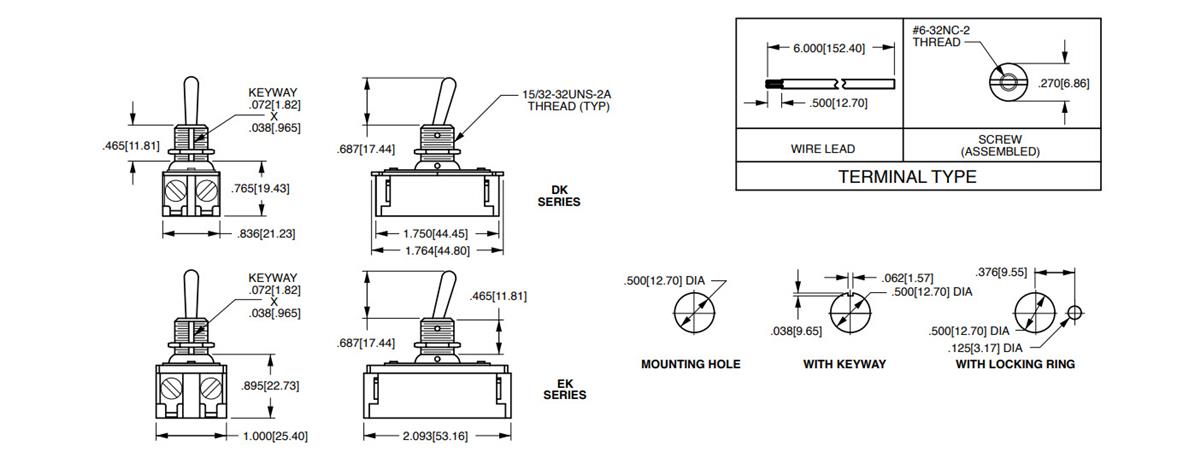 Mechanical Drawing - Carling Technologies DK / EK Series Toggle Switches
